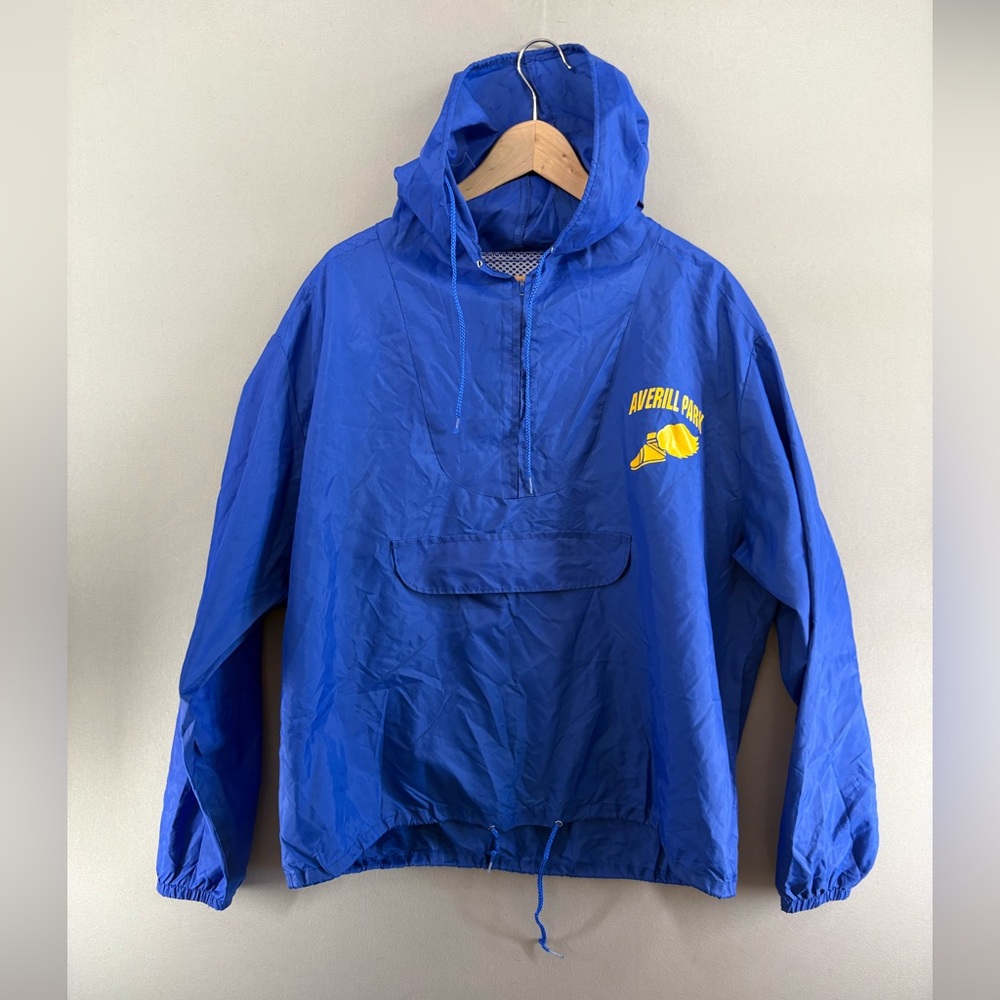 Vtg Windless Unisex Jacket Windbreaker Large Pullover Averill Park Logo Blue